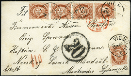 Posthornmerker på brev til Uruguay