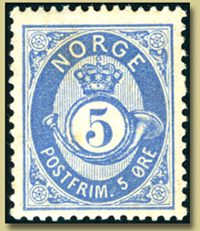 postfrisk 5 øres posthornmerke NK 35