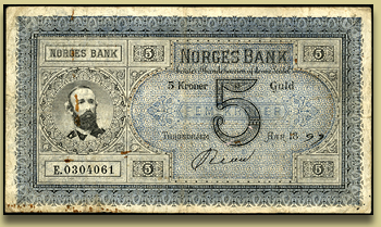 norsk pengeseddel 5 kr Oscar
